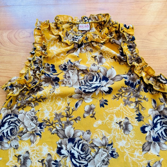 Nikita Women’s Yellow Floral Pattern Sleeveless Dress (M/L) Ruffle Neck Dress - Picture 3 of 5